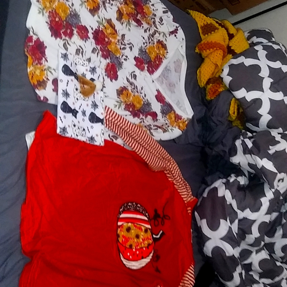 Halloween/fall long sleeve plus size shirts and makeup bag.